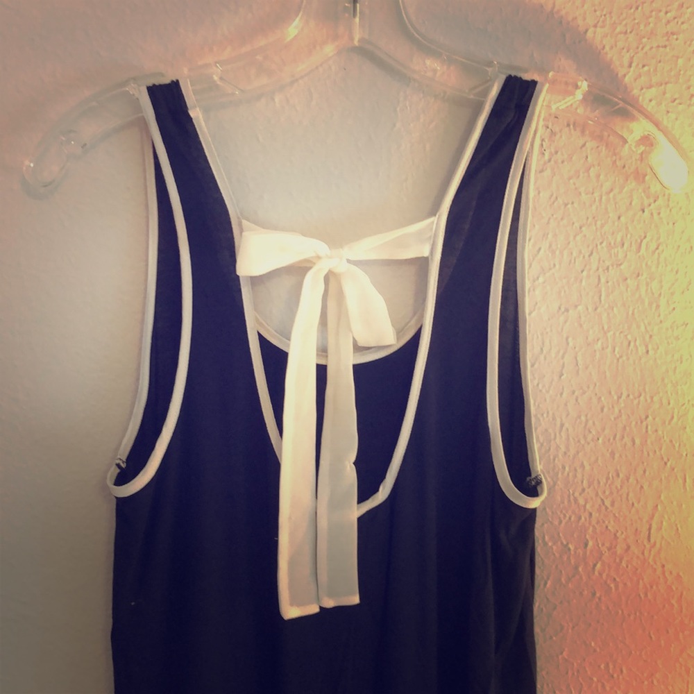 Navy Blue Flowy Blouse w/ Bow on Back